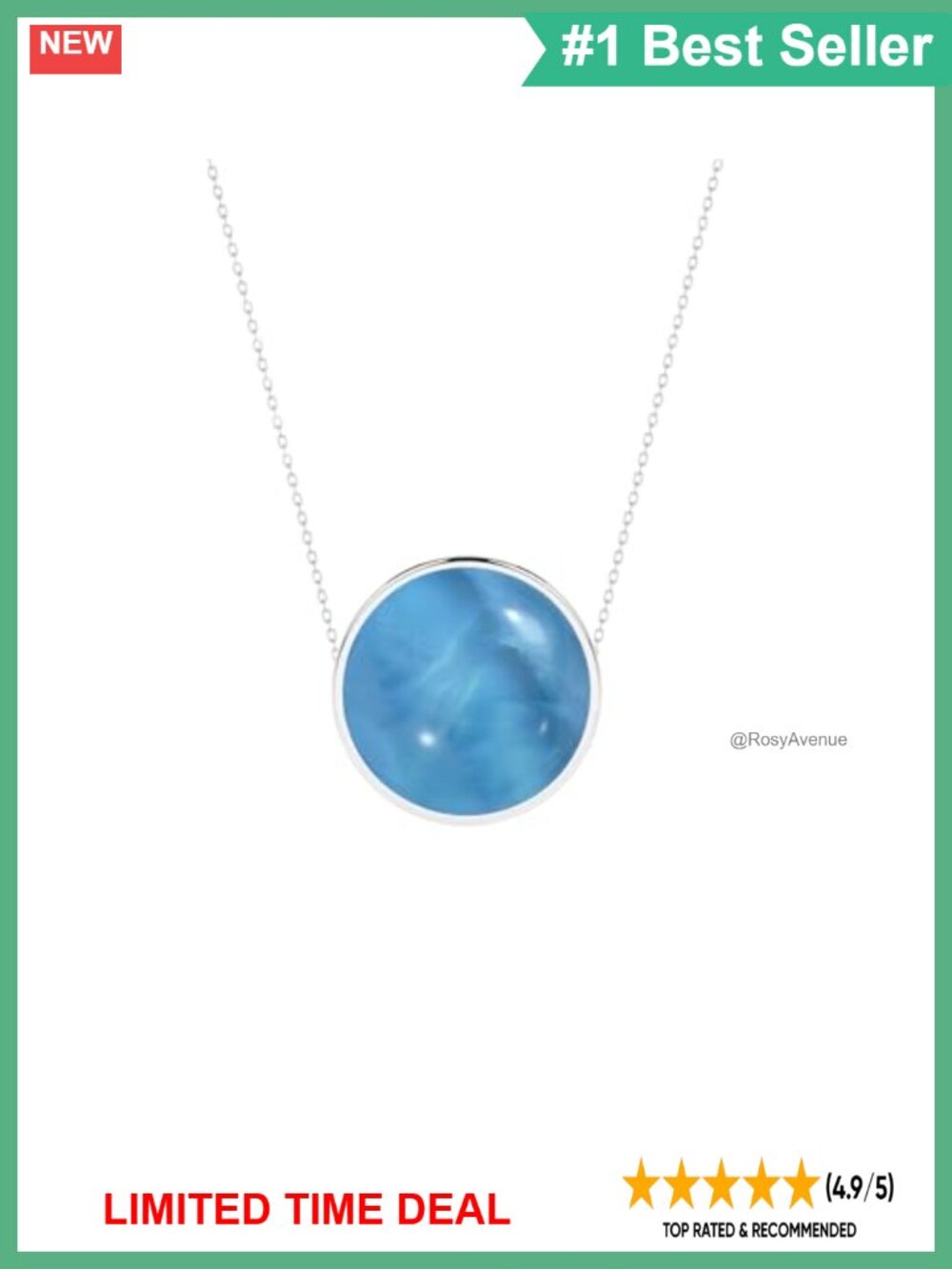 Larimar Slider Pendant Necklace Sterling Silver Women Gemstone Jewelry Gift